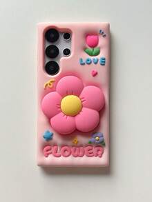 Heart S25/S23/S24 Phone Case, Pink Floral Design With Expandable Stand, Silicone Case Compatible With Samsung A16, A25, A36, S24 Ultra, S23, S22, S24 Plus - Pink - View 9