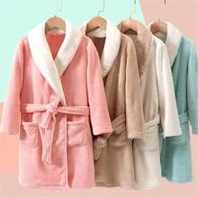 Albornoz de franela de forro polar suave y liso con capucha para niños y niñas - 1-Rosa - Ver 5
