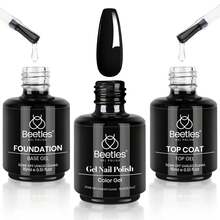 Beetles Top Coat Base Gel & Nail Glue Set-3Pcs No Wipe Top Coat Gel Nail Polish & Base Coat With 9 In 1 Nail Glue Shine Effect Long Lasting Soak Off Uv Light Lamp Diy Nail Gifts For Women & Girls - 3PCS 15ML top base coat & black gel - 查看 9