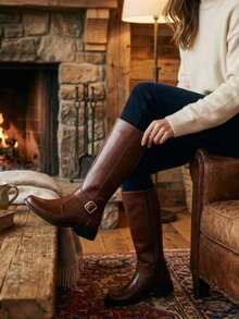 Women's Riding Boot, High Shaft, Quilted, Padded, Premium PU Leather, Casual, Winter - 鏽棕色 - 查看 3