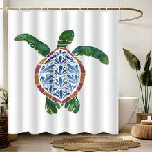 1pc Turtle Art Spring Style Shower Curtain, Painting-Like Modern Design, Unique Home Gift, Gift For Friends, Machine Washable, All-Season Use, Bathroom Decor - Multicolor - View 1