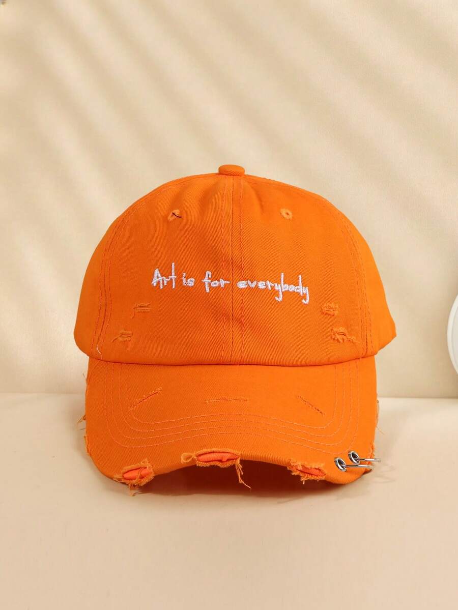 1pc Unisex Y2K Style Iron Ring "Art Is For Everybody" Denim Baseball Cap, Suitable For Outdoor Sports, Sun Protection, Commuting,Summer,Beach,Holiday - Orange - View 1