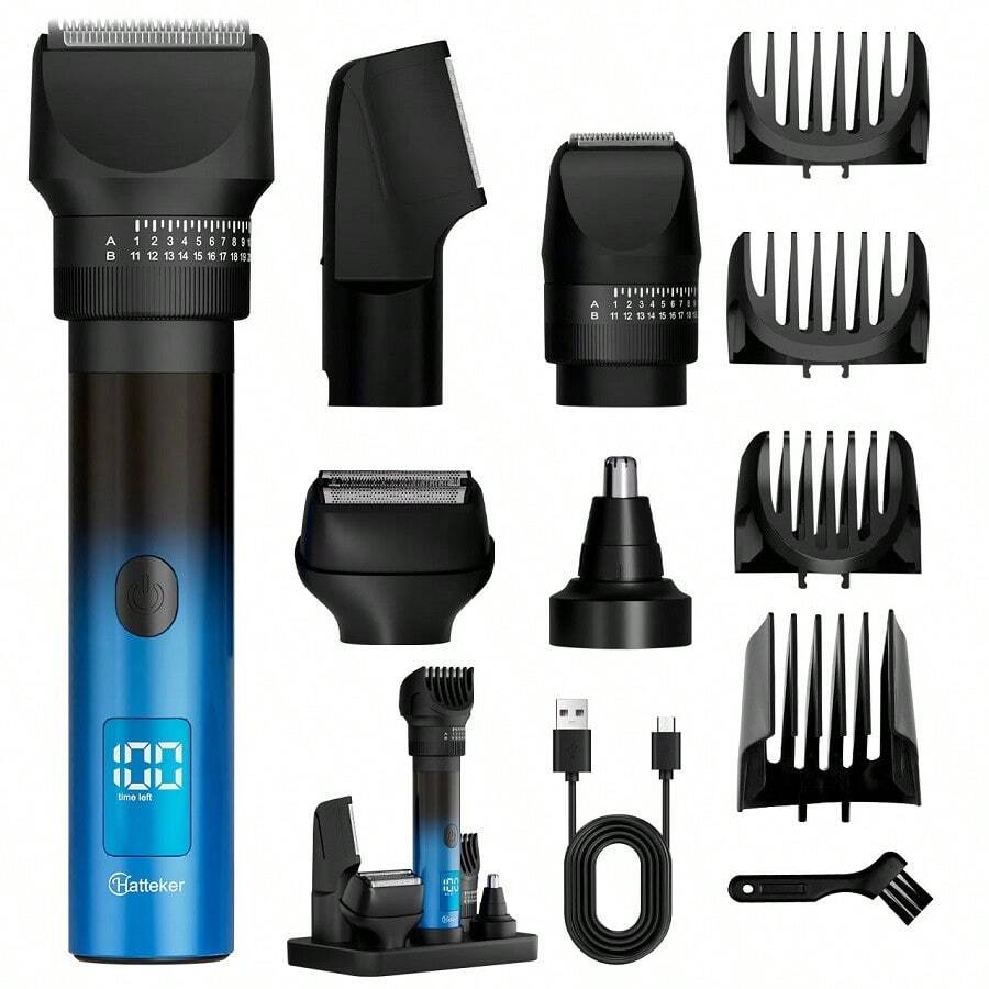1pc USB Rechargeable 5-In-1 Multifunctional Hair Clipper, Men's Home Use Digital Grooming Kit, Fully Washable Electric Shaver - View 1