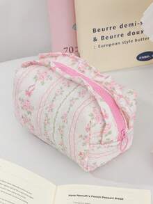 1个可爱蝴蝶结化妆包，萌趣蝴蝶结图案洗漱包，旅行化妆收纳包，拉链包，绗缝化妆包，时尚可折叠通勤化妆包，可装卫生巾、有线耳机、充电器、口红、化妆品、香水、护肤品和美容产品，精美化妆包 - 彩色 - 查看 14