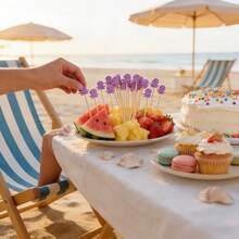 100个/包 创意趣味可爱紫色章鱼一次性水果签，适用于酒吧、餐厅、派对、主题派对、甜点、蛋糕、鸡尾酒、小吃和水果拼盘 - 紫色 - 查看 3