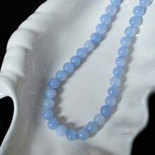 1pc Natural Aquamarine Stone Beaded Necklace, Handmade Jewelry, Minimalist Design, Fashionable & Versatile Choker For Women - Aquamarine - View 17