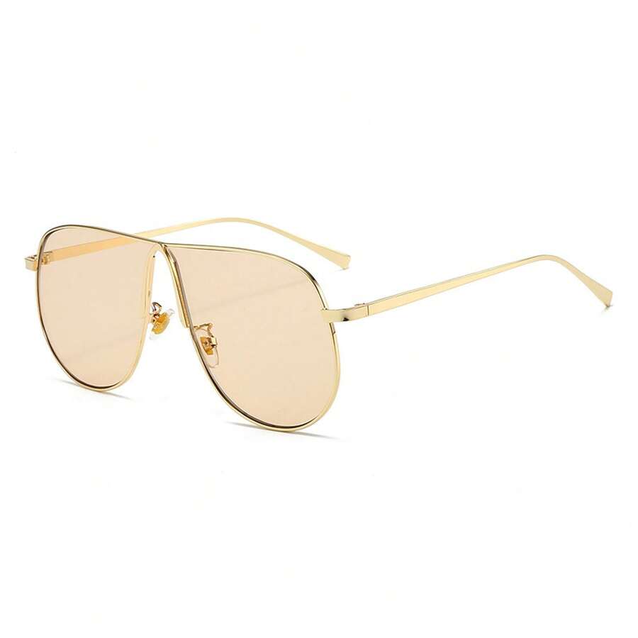 New High-Quality Metal Large-Frame For Women, Influencer Style, Aviator Design, Sun Protection, Premium European And American Style Glasses - Gold - View 1