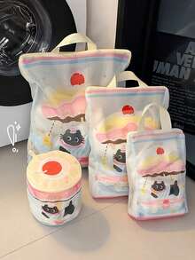 3Pcs Cute Cat Mesh Laundry Bag Set, Machine Washable Laundry Drying Bag With Handle, Reusable Washing Machine Bag For Bra, Wool Sweater - Multiple Styles - View 3