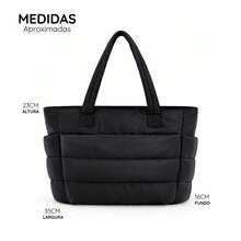 Large Women's Padded Puffer Bag, Quilted, Lightweight, Casual, Everyday Shoulder Bag - Black - View 7