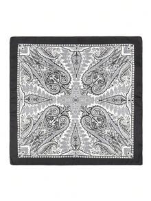 1条70*70厘米缎面印花围巾，时尚女士头巾、披肩、领巾 - 黑腰果 - 查看 2