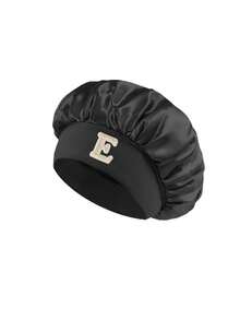 1pc Children's A-Z Letter Pink Satin Elastic Wide-Brim Sleep Cap - Snug Fit Sleep Hat, Hair Protection, Super Soft Breathable Design With Anti-Slip Lining - Black - View 8