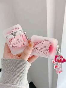 1pc Cute Pink Heart + Heart Chain Pendant, Compatible With Apple 1/2 Pro, 3 Protective Case, 4/Pro 2 Square Soft Case - Multicolor - View 3