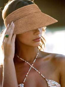 Women's Sun Hat, Beach Hat, Raffia Sun Hat, Wide Brim Straw Ponytail Hat, Foldable, Gift - Multicolor - View 3