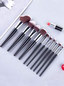 10件套化妆刷套装，包括高光刷、散粉刷、腮红刷、眼部和鼻部轮廓刷，化妆工具 - 彩色 - 查看 1