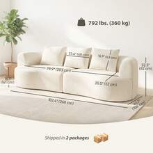 HOMCOM 3 Seater Sofa, 102" Chenille Upholstered Boneless Couch With Wide Seat, Spring Cushions, High-Density Foam, 3 Pillows, Modern Sofa For Living Room, Home Office, Cream White - 白色 - 查看 7