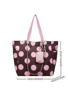 peach tree Reversible Polka Dot Canvas Tote Bag, Large Capacity Commuter Shoulder Bag With Coin Purse, Versatile Casual Handbag For Women, College Students, Travel, Holiday, Back To School, Valentine's Day Gift - Multicolor - View 2