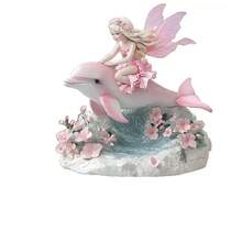 1 Set rosa verzauberter Feenreiten Delfin Blumen Harz Figur Heimdekoration - A - Übersicht 5