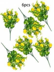 2 piezas/6 piezas Ramas artificiales de limón, plantas artificiales, decoración estacional, boda, graduación, mesa, habitación, oficina, jardín, interior, regalos de fiesta, dormitorio, Día de San Valentín, Pascua, decoración del hogar - Eucalipto Limón - Ver 11