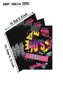 50 piezas/Set Suministros para fiesta con estilo retro de los 90 - Platos, vasos, servilletas desechables de papel con patrones nostálgicos y colores neón, vajilla perfecta para fiestas con tema de los 90, celebración de cumpleaños retro, eventos nostálgicos, decoración "estilo de los 90", incluye cinta de casete y mando de videojuego, artículos y esenciales para la fiesta - Multicolor - Ver 9