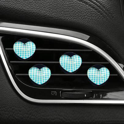 4pcs Glossy Plaid Heart-Shaped Air Vent Decor, Cute & Fashionable Lightweight Creative, Women's Car AC Vent Decor, Fragrance-Free - For Decorative Use Only