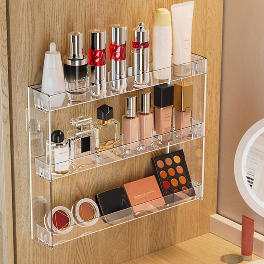 1 Peça Prateleira de Armazenamento de Cosméticos, Organizador de Vaidade de Banheiro Montado na Parede, Prateleira de Exibição de Maquiagem Transparente para Cuidados com a Pele, Perfume, Armazenamento de Óculos, Prateleiras Multinível para Sala de Estar, Quarto - transparente - Visão 1