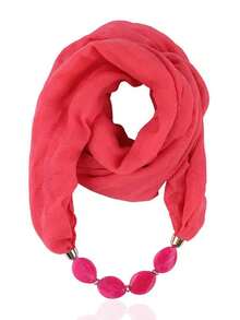 1pc Solid Color Ring Scarf With Pearl Necklace Accessory,Beach,Holiday - Multicolor - View 3