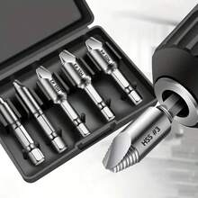 5件套损坏螺丝取出器钻头，高速钢材质，轻松取出卡住的侧钻断裂螺丝和螺栓 - 多色 - 查看 1