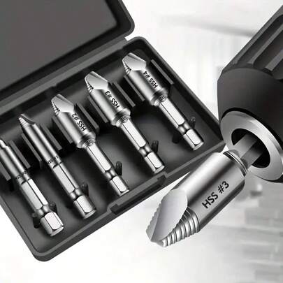 5 piezas Brocas extractoras de tornillos dañados, de acero de alta velocidad, para extraer fácilmente tornillos y pernos rotos y atascados