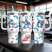 Disney 1个大容量带把手保温杯，印有可爱的史迪奇图案，不锈钢真空保温杯，带吸管，容量1200毫升，带防伪码的包装盒。 - 史迪奇 - 查看 4