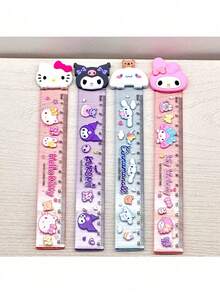 SANRIO 三件套三丽鸥卡通尺套装：5.91英寸可爱塑料尺，多功能设计，可收纳化妆品、小工具、餐具，耐用笔筒和收纳盒，是学校、办公室、宿舍、化妆品、护肤品和办公用品的理想之选。印有Hello Kitty、Kuromi和朋友们的图案——非常适合学校和办公室使用。 - 多色 - 查看 6