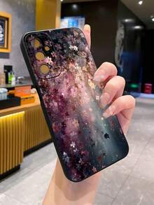 1 pieza Funda de teléfono a prueba de golpes con diseño de flor de cerezo rosa compatible con Apple/Galaxy - Negro - Ver 5