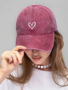 1 pièce Casquette de baseball brodée en forme de cœur, délavée et déchirée, style Y2K, unisexe, pour un usage décontracté quotidien, l'été, la plage - Casquette de baseball brodée de cœur - Voir 7
