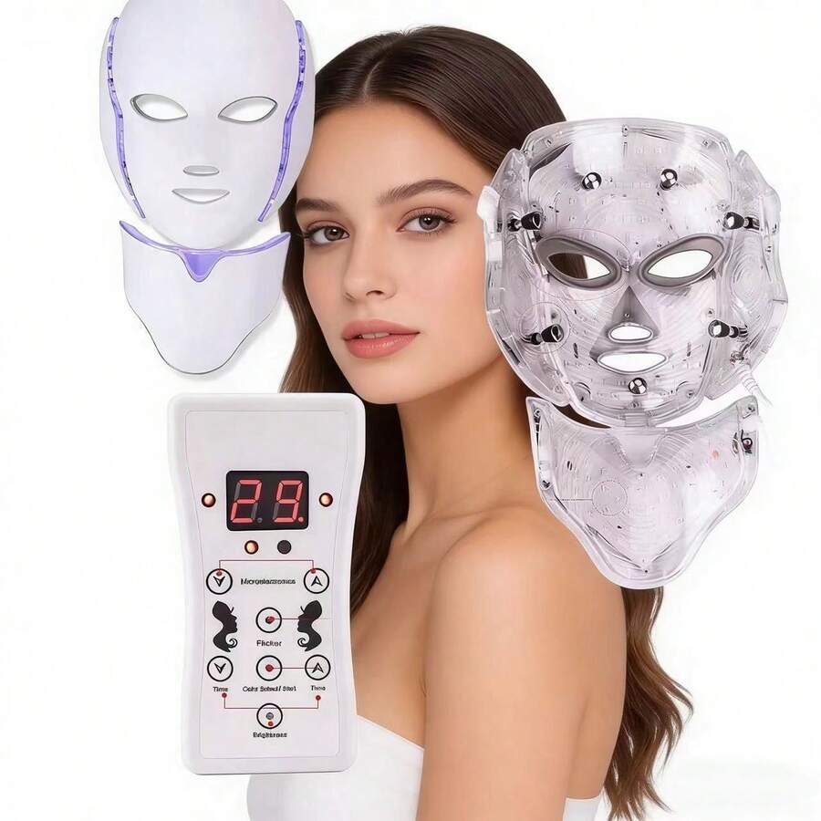 7-Color Light-Emitting LED Head And Neck Beauty Facial Mask Photon Red Light Facial Skin Care Brightening Skin Care Tool - View 1