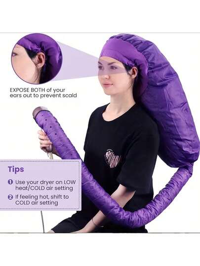 1 pieza Gorro secador de pelo extra grande, Accesorio de secador de pelo con capucha - Secador de pelo con capucha extra grande mejorado, Negro/Morado/Plateado, Diseño de boquilla larga, Suave y ajustable, Adecuado para secadores de pelo portátiles, Secado rápido, Acelera la velocidad de secado