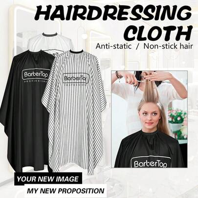 BarberTop Haircutting Apron, Black/White/Striped, 3 Color Options, Printed BarberTop Logo, Anti-Static Non-Stick Hair Salon Apron, Barber Cutting Cape