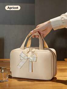 1pc New Multifunctional Large Capacity Waterproof Compartment Travel Makeup Bag With Bow Decor - Multicolor - View 12