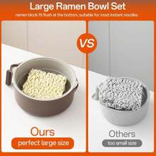 MEACOLIA 50 Oz Large Ramen Bowl, Microwave Ramen Cooker, Noodle Pasta Cooker With Lid And Strainer, Steamer For Vegetables, College Dorm Essentials For Girls Guys (Beige) - ColorA - 查看 3