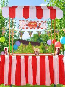 1 Set Red & White Striped Table Skirt, Circus Theme Party Table Skirt, Carnival Party Decor, Birthday Party Table Skirt, 168 Inch Carnival Theme Party Decoration Set, Carnival Table Skirt, Red & White Striped Tablecloth, Red & White Striped Pennant Flags, Circus Carnival Banner, Suitable For Carnival, Circus Decoration And Display - Nhiều màu - Xem 10