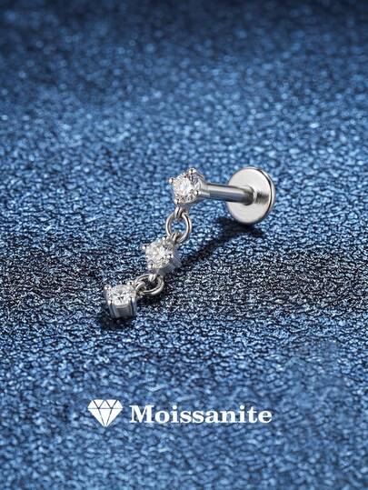 1pc 925 Sterling Silver Moissanite Pendant Earrings, 18K Gold Plated, Hypoallergenic, Suitable For Ear Cartilage And Earlobe Piercing, Daily Wear And Wedding Gift For Women