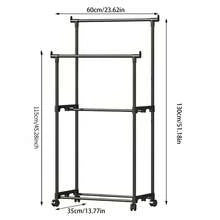 1pc Movable Clothes Rack, Laundry Room Drying Rack, Multi-Function Garment Organizer With Side Hooks, Space-Saving Bedroom Furniture, Apartment Rolling Hanging Rack. Foldable. 16 Hanging Rods Indoor Drying Rack - Black - View 9