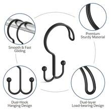 Black Shower Curtain Hooks Ring, 12 Pcs Double Sided Shower Hooks, Rust Proof Metal Shower Hooks For Bathroom, Anti-Drop Shower Rings For Shower Curtain & Liners - Black - View 2