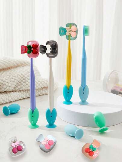 2pcs/Set Cute Cherry Bow Toothbrush Cover And Fish-Shaped Standing Toothbrush Holder With Suction Cup Base, Portable Travel Toothbrush Protector For Adults, Fits Manual Toothbrushes, Hygienic Dustproof Cover With Drainage Holes, Toothbrush Head Protection, Bathroom Organizer For Travel, School & Home Use, Ideal Gift For Lovers, Friends, Family, Teachers & Travel Enthusiasts, Portable Design For Easy Carrying, Must-Have For Home & Dorm