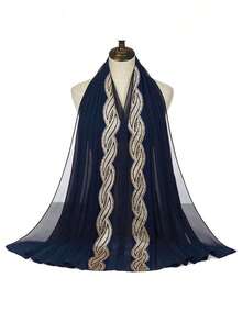 1 pieza Bufanda de mujer de unicolor con lentejuelas de strass y perlas de gasa, versátil y elegante nueva bufanda para la cabeza, chal protector solar para el uso diario - Multicolor - Ver 16