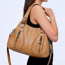 Women's Soft Leather Handbag That Can Be Used As A Shoulder Bag Or Crossbody Bag. Its Design Is Simple, Casual, Elegant And Versatile, Ideal For Middle-Aged Mothers. - 摩卡棕 - 查看 1