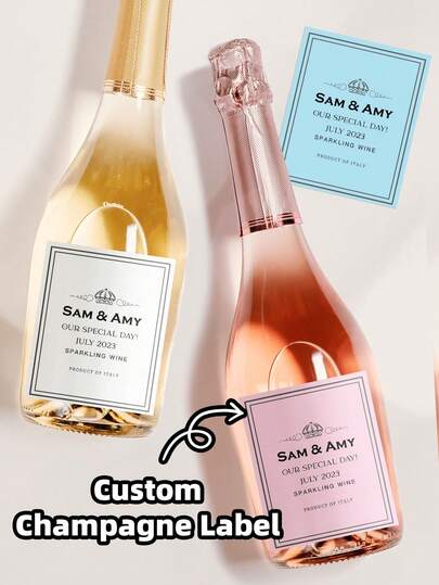 Bộ 1-12 nhãn dán chai rượu vang tùy chỉnh - Nhãn dán Prosecco & Champagne cá nhân hóa, nhãn rượu chống thấm nước và dầu, nhãn dán chai rượu cho lễ cưới, có sẵn màu trắng, xanh dương, đỏ, hoàn hảo cho kỷ niệm, đám cưới, tiệc đính hôn, quà tặng phù dâu, quà tặng Champagne sinh nhật, các buổi họp mặt ngày lễ.