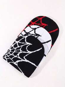 3/1pc Y2K Spider Web Pattern Hat, Elastic Foldable Knitted Beanie Cap For Men, Warm Printed Knit Hat,Summer,Beach,Holiday - Multicolor - View 2