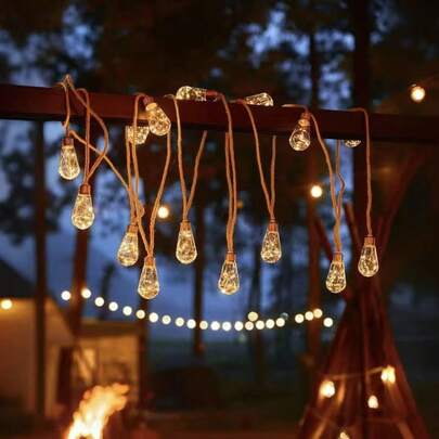 10m Solar Powered Hemp Rope LED String Lights, Waterproof Outdoor Garden Decor Lights, Auto Light Sensor, 8 Lighting Modes, Warm White, Bohemian Solar Hemp Rope Lights For Camping, Patio, Wedding, Party
