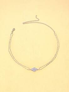 1件几何图案水钻项链，独特设计颈链，时尚百搭配饰 - 銀色 - 查看 2