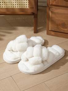 Dép bông hình thoi mới, thân thiện với da, ấm áp, thoải mái, đế EVA chống trượt, thích hợp mang ở nhà. - trắng - Xem 8