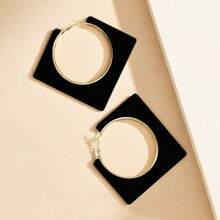 1件 时尚个性夸张高端大镂空方形女士耳环，简约独特菱形设计耳环 - 方形 - 查看 4